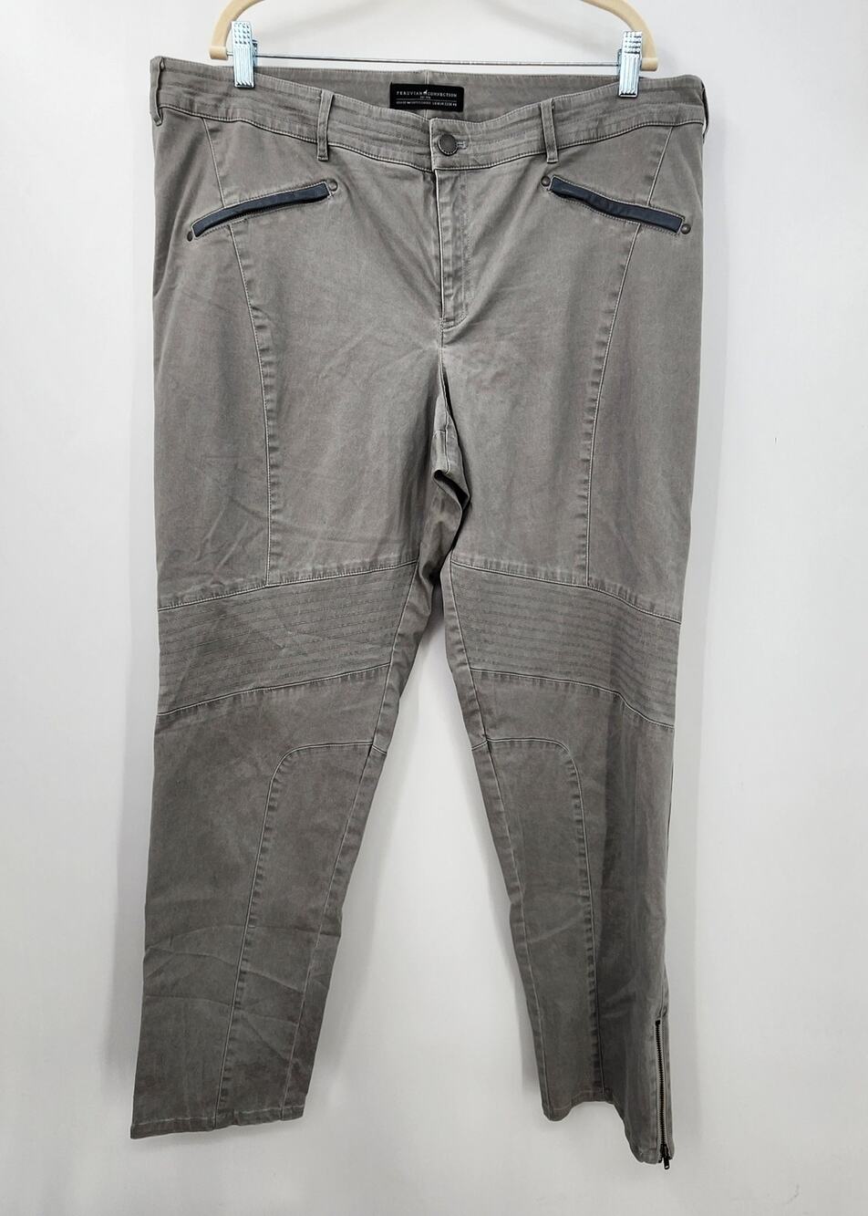Peruvian Connections Moto Style Pants Size 18 Grey Zipper Detail